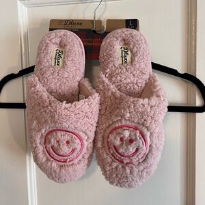 DLuxe Pink Fuzzy Slippers with Smiley Face